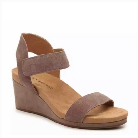 Lucky brand kamilia taupe leather wedge sandals size 8M - Picture 1 of 9